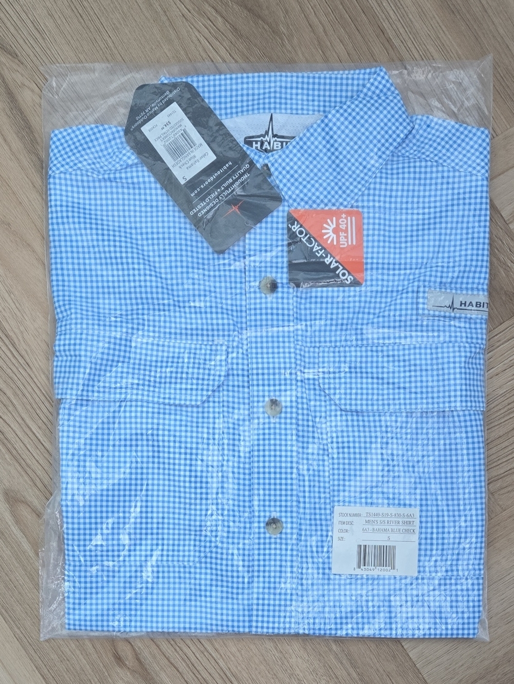 HABIT Men’s Light Blue Gingham Button-Down Small Shirt NWT Solartec